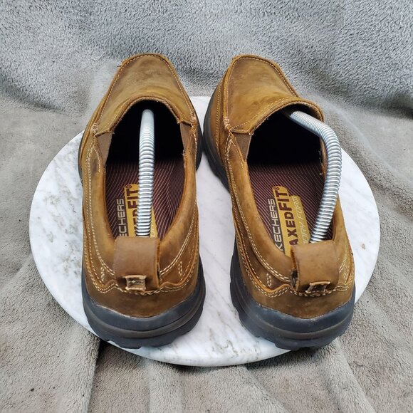 Skechers Shoes Mens Size 9.5 Superior Gains Relaxed Fit Brown Leather Loafers - Picture 7 of 9